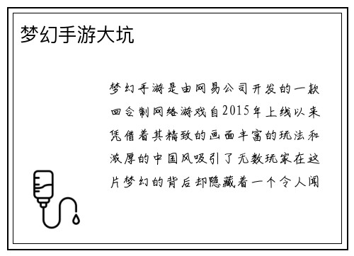 梦幻手游大坑